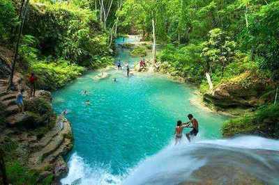Emerald jungle pool at the Blue Hole (Secret Falls) near Ocho Rios